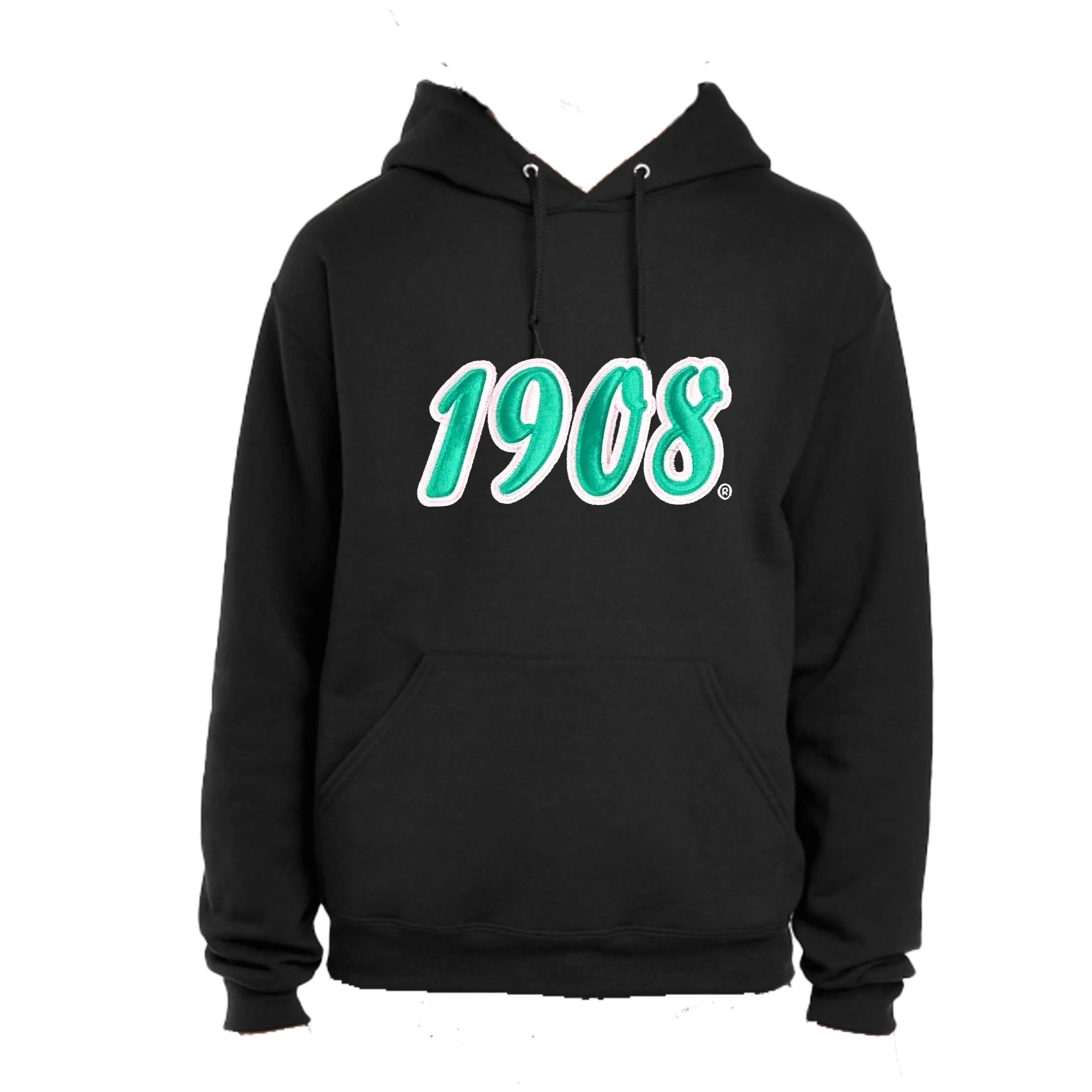 AKA Embroidered Satin 1908 Black Hooded Sweatshirt