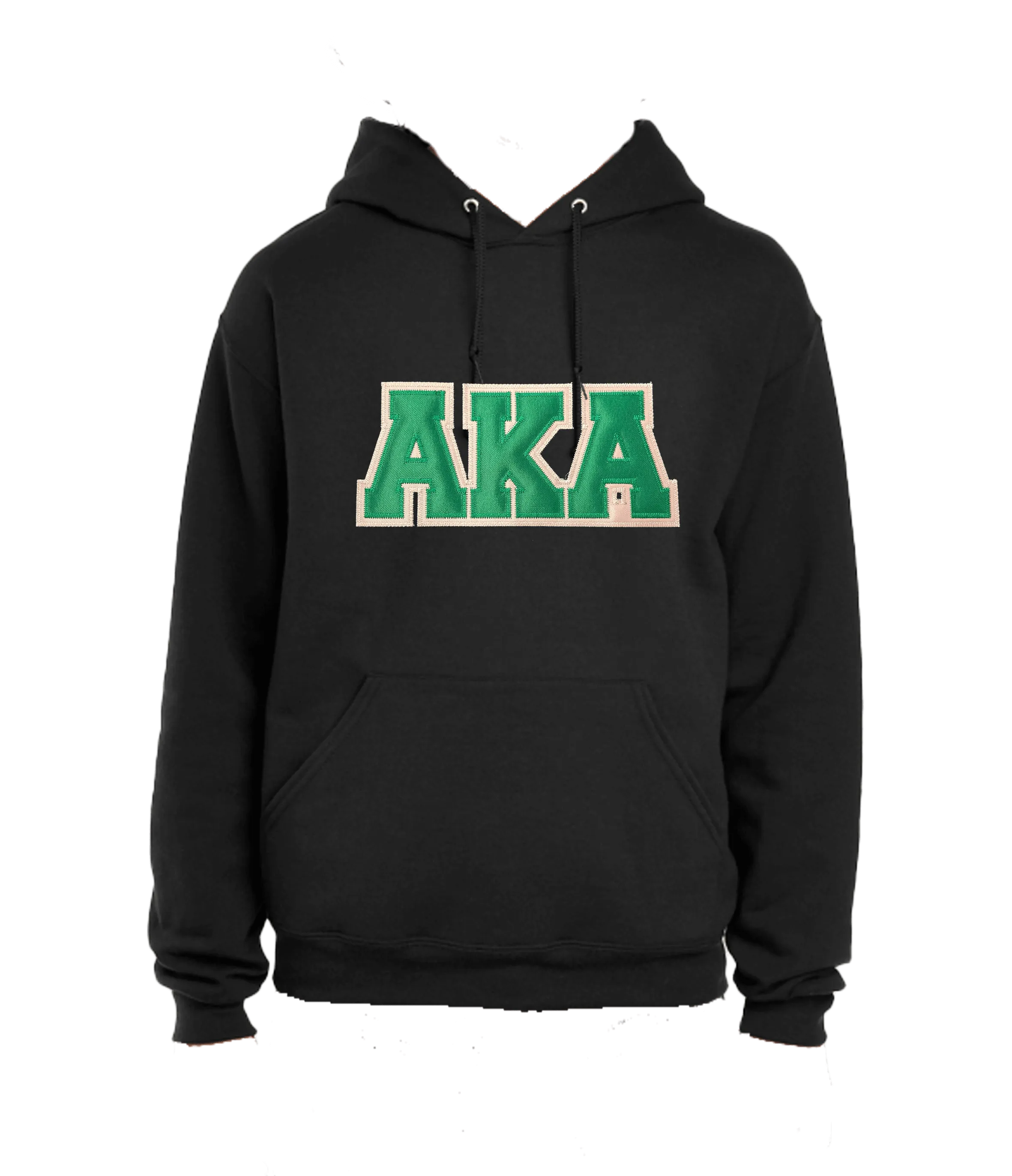 AKA Embroidered Satin Symbols  Black Hooded Sweatshirt