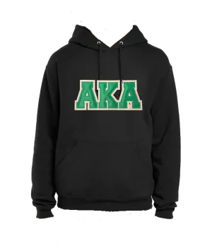 AKA Embroidered Satin Symbols  Black Hooded Sweatshirt