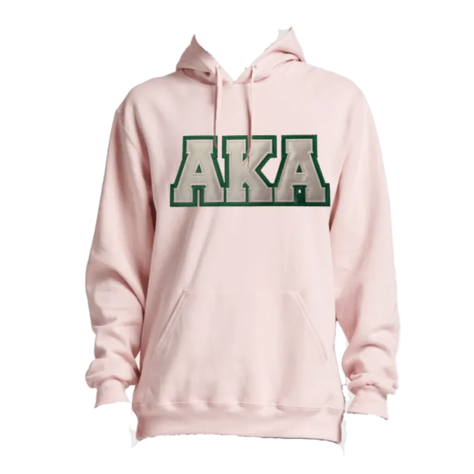 AKA Embroidered Satin Symbols Pink Hooded Sweatshirt