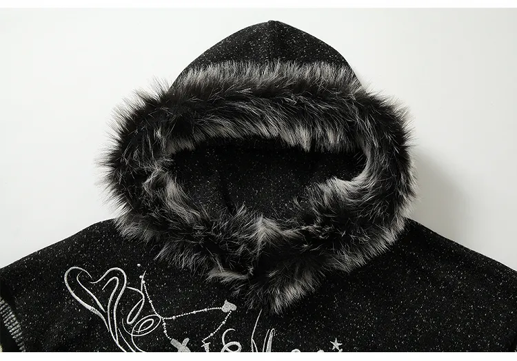 Black&White Plush Trim Striped Sleeves Hoodie