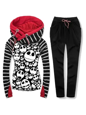 Casual printed hooded striped cotton suit