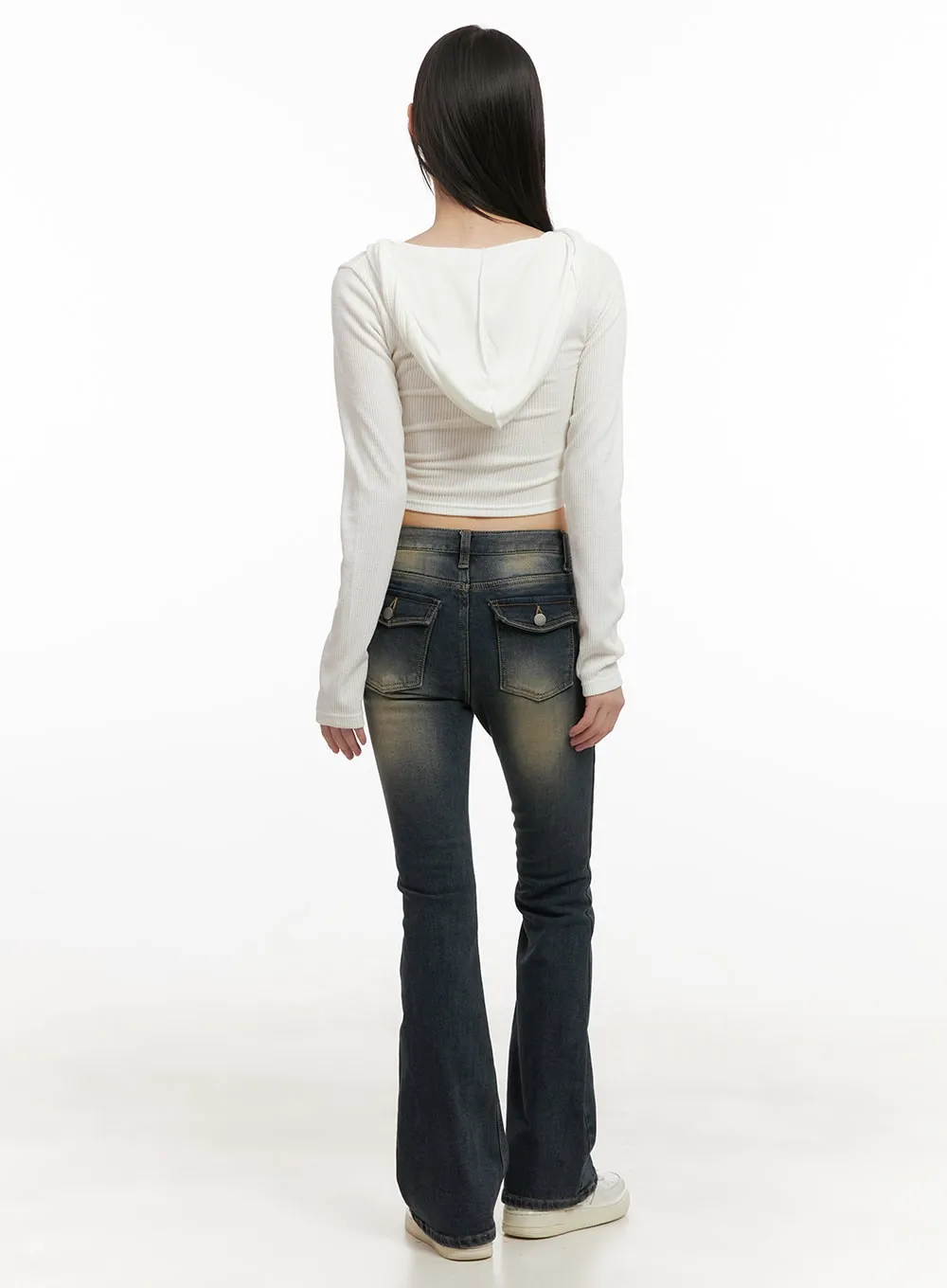 Cropped V-Neck Zip-Up Hoodie CD426