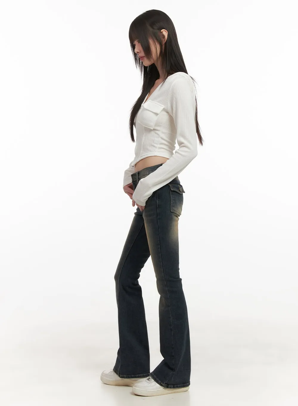 Cropped V-Neck Zip-Up Hoodie CD426