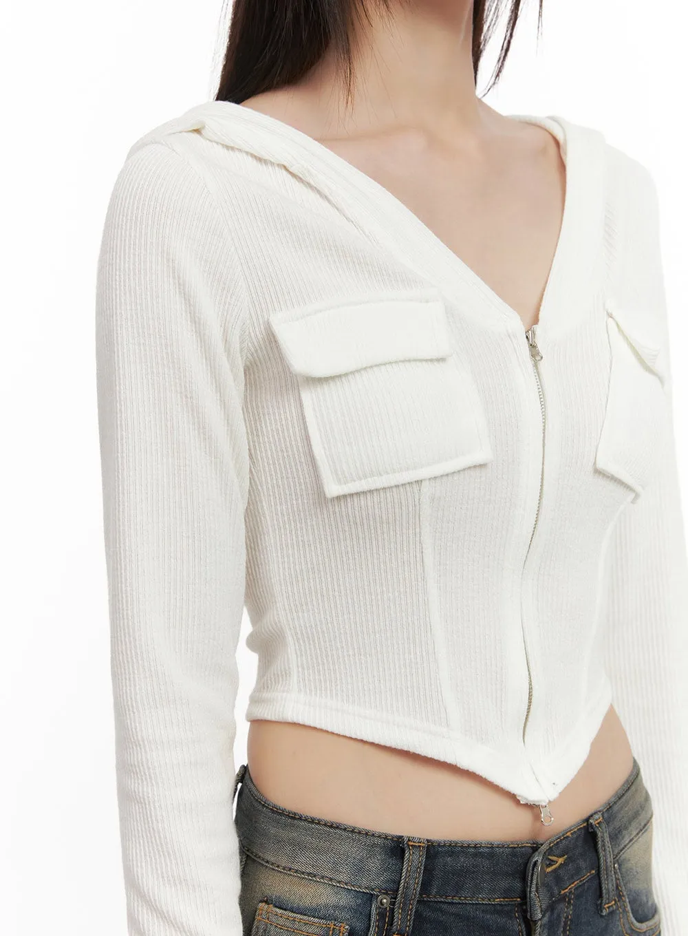 Cropped V-Neck Zip-Up Hoodie CD426