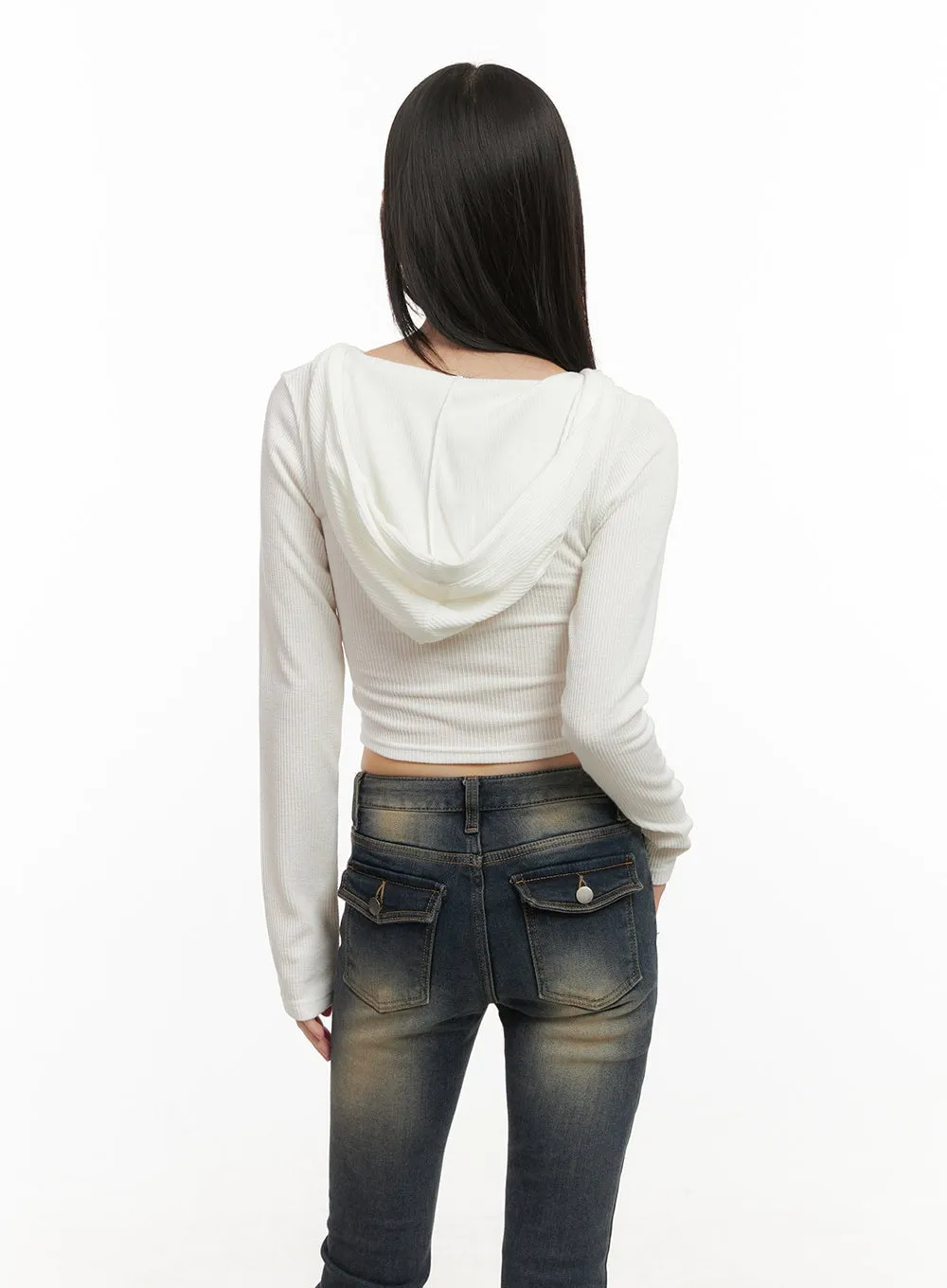 Cropped V-Neck Zip-Up Hoodie CD426