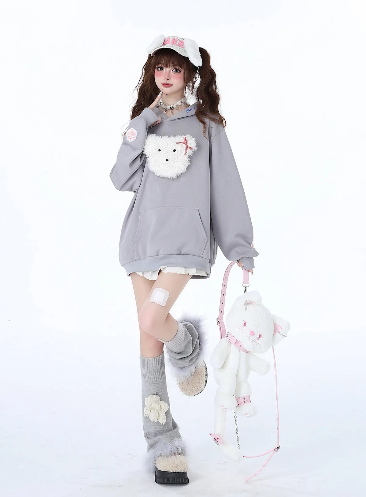 Fluffy Hooded Color Hoodie Hooded Pastel Rabbit Morabito Loose