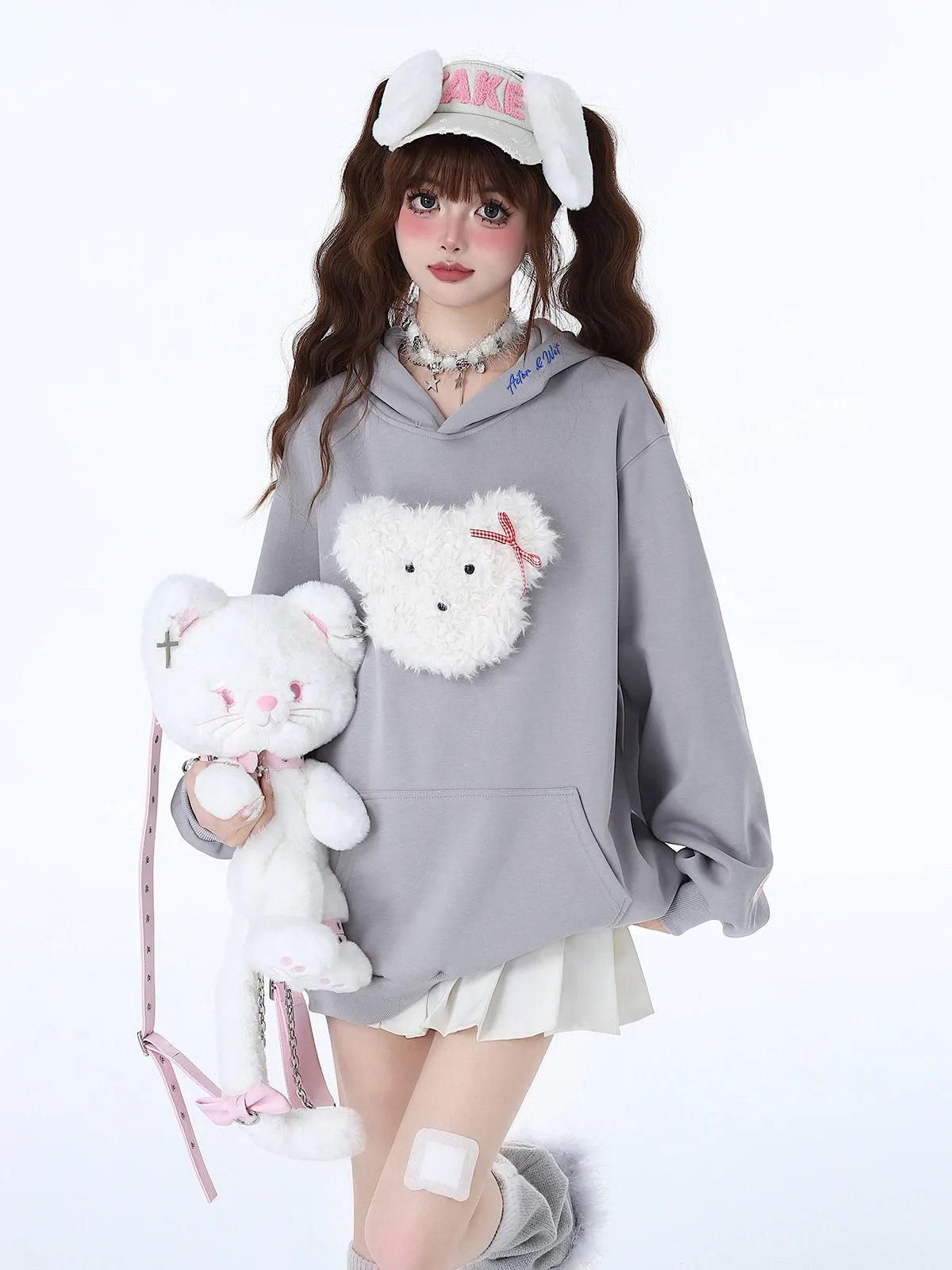 Fluffy Hooded Color Hoodie Hooded Pastel Rabbit Morabito Loose