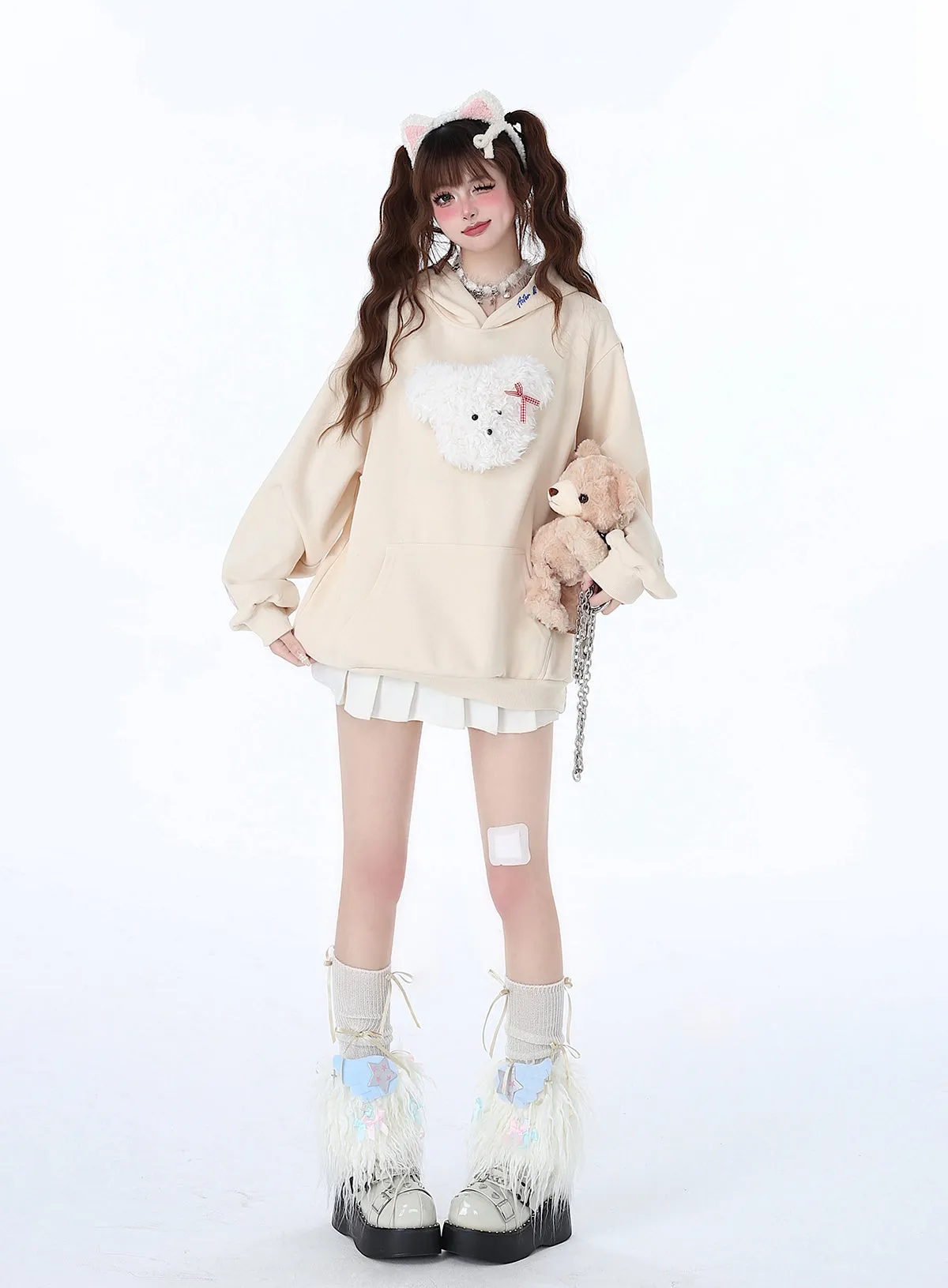 Fluffy Hooded Color Hoodie Hooded Pastel Rabbit Morabito Loose
