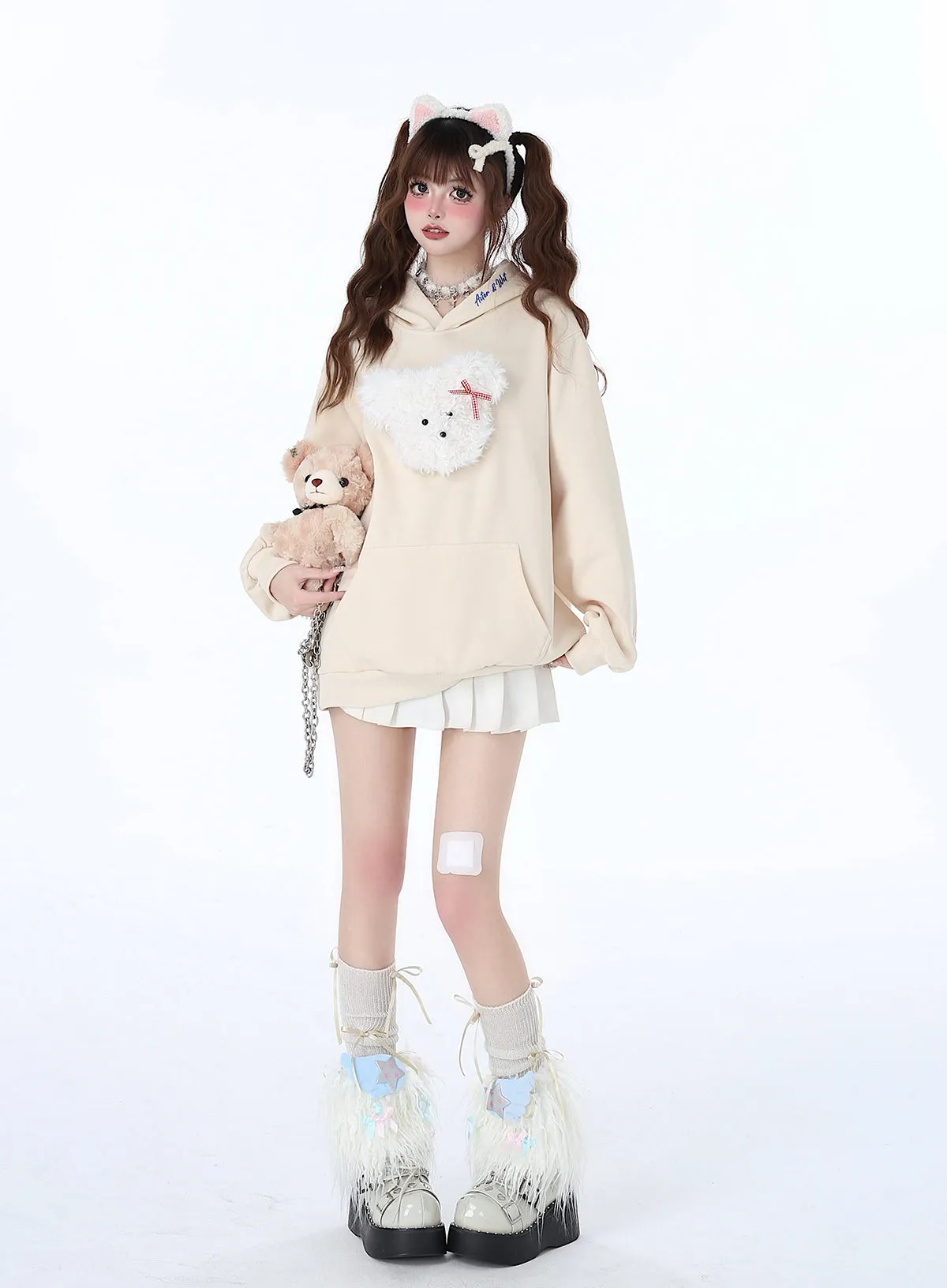 Fluffy Hooded Color Hoodie Hooded Pastel Rabbit Morabito Loose