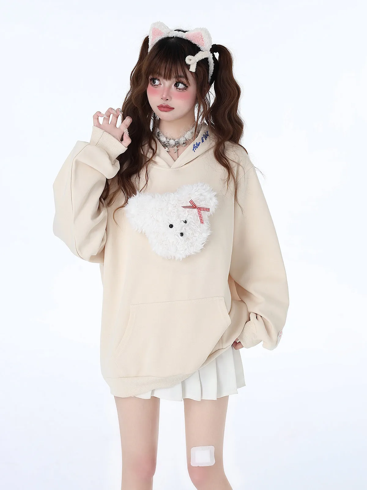 Fluffy Hooded Color Hoodie Hooded Pastel Rabbit Morabito Loose