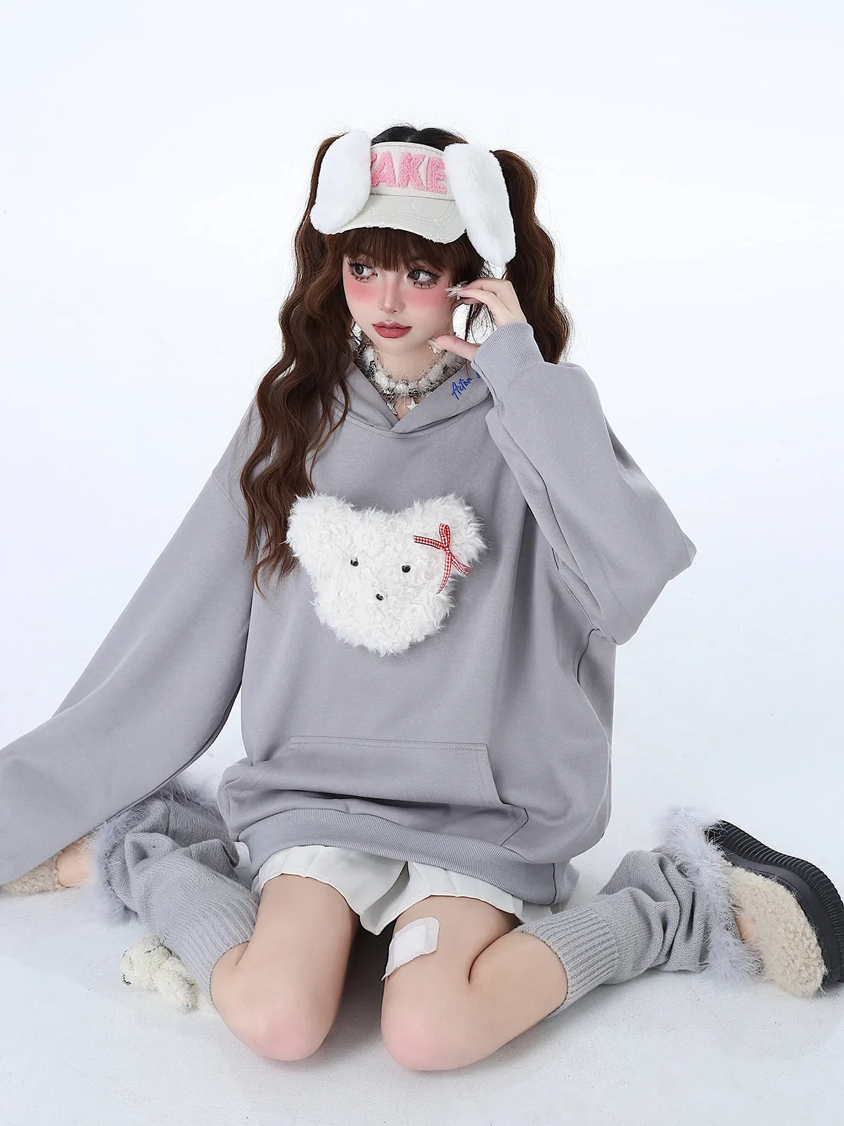 Fluffy Hooded Color Hoodie Hooded Pastel Rabbit Morabito Loose