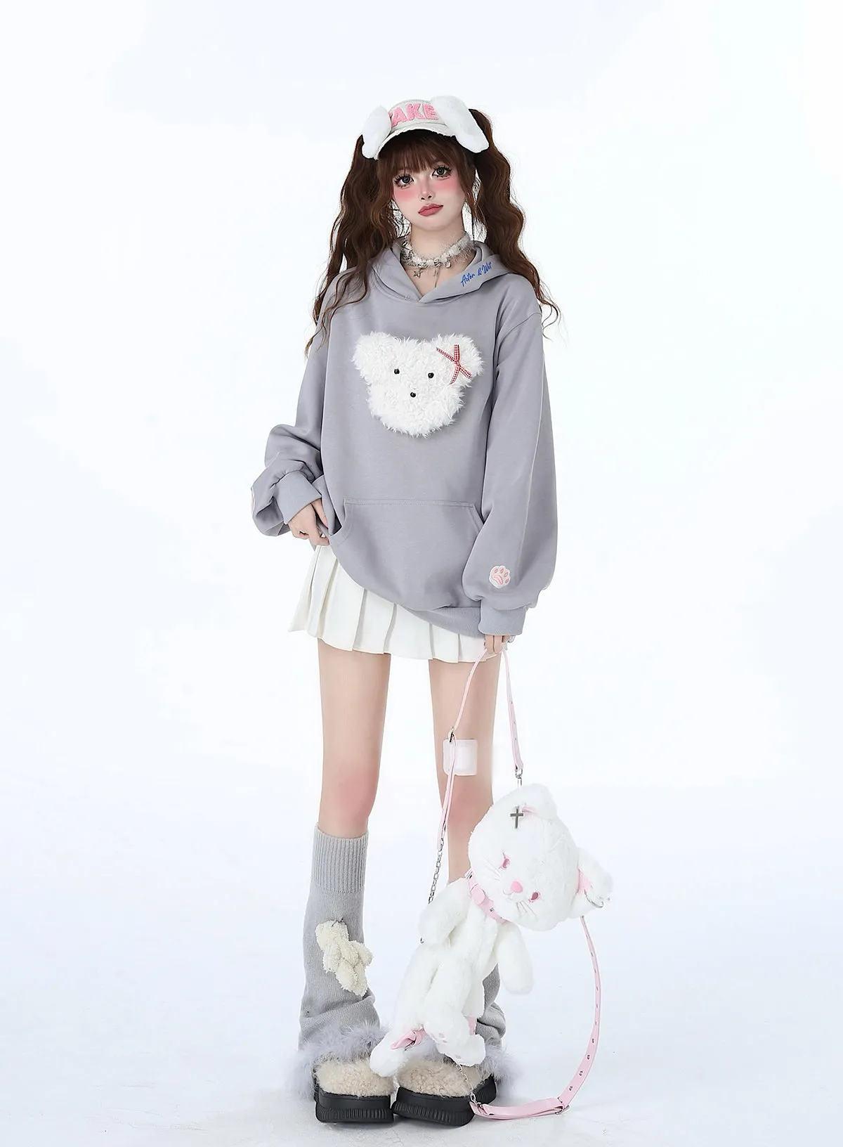 Fluffy Hooded Color Hoodie Hooded Pastel Rabbit Morabito Loose