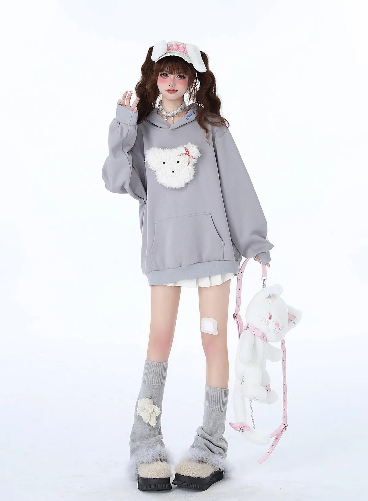 Fluffy Hooded Color Hoodie Hooded Pastel Rabbit Morabito Loose