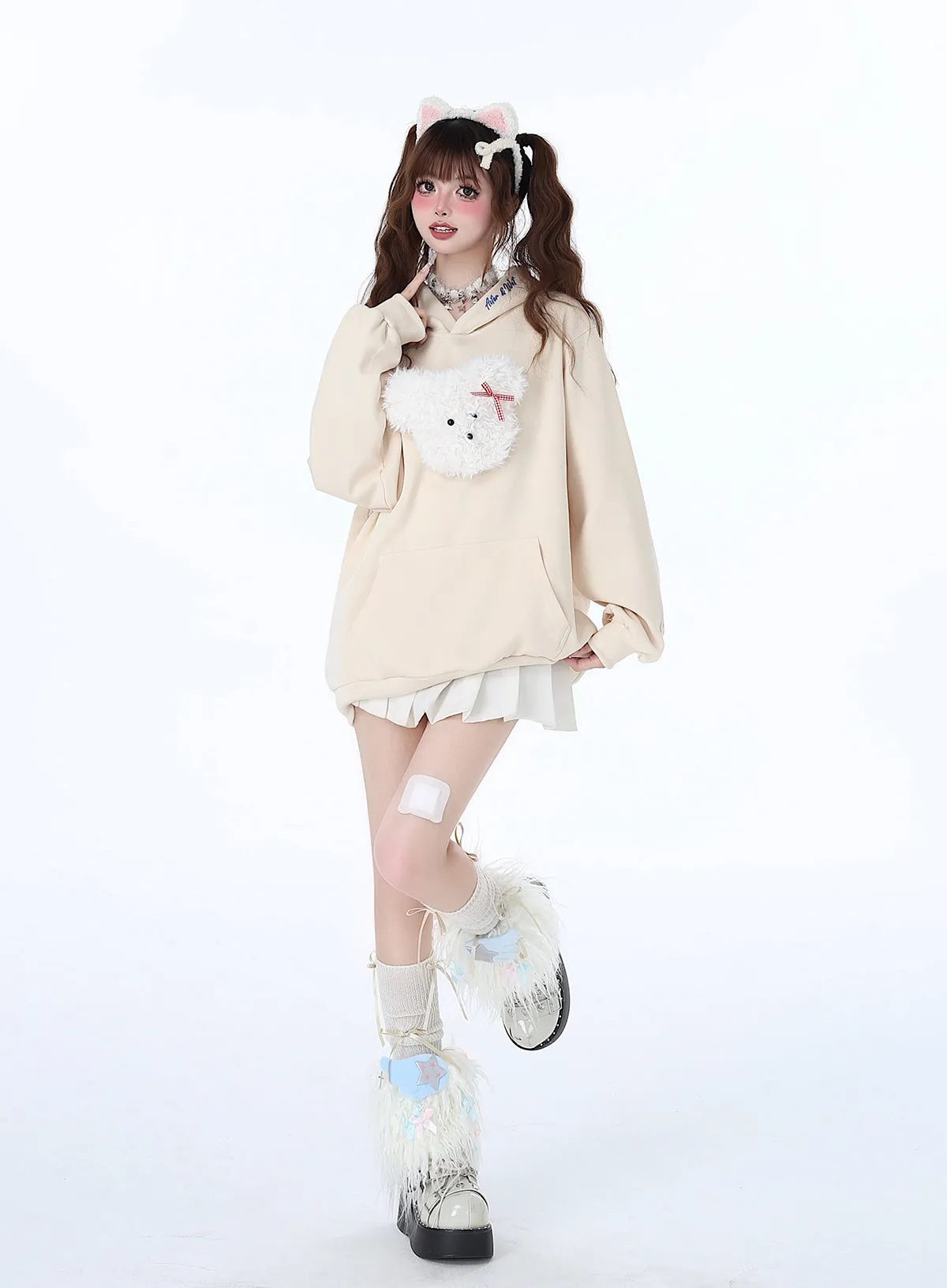 Fluffy Hooded Color Hoodie Hooded Pastel Rabbit Morabito Loose