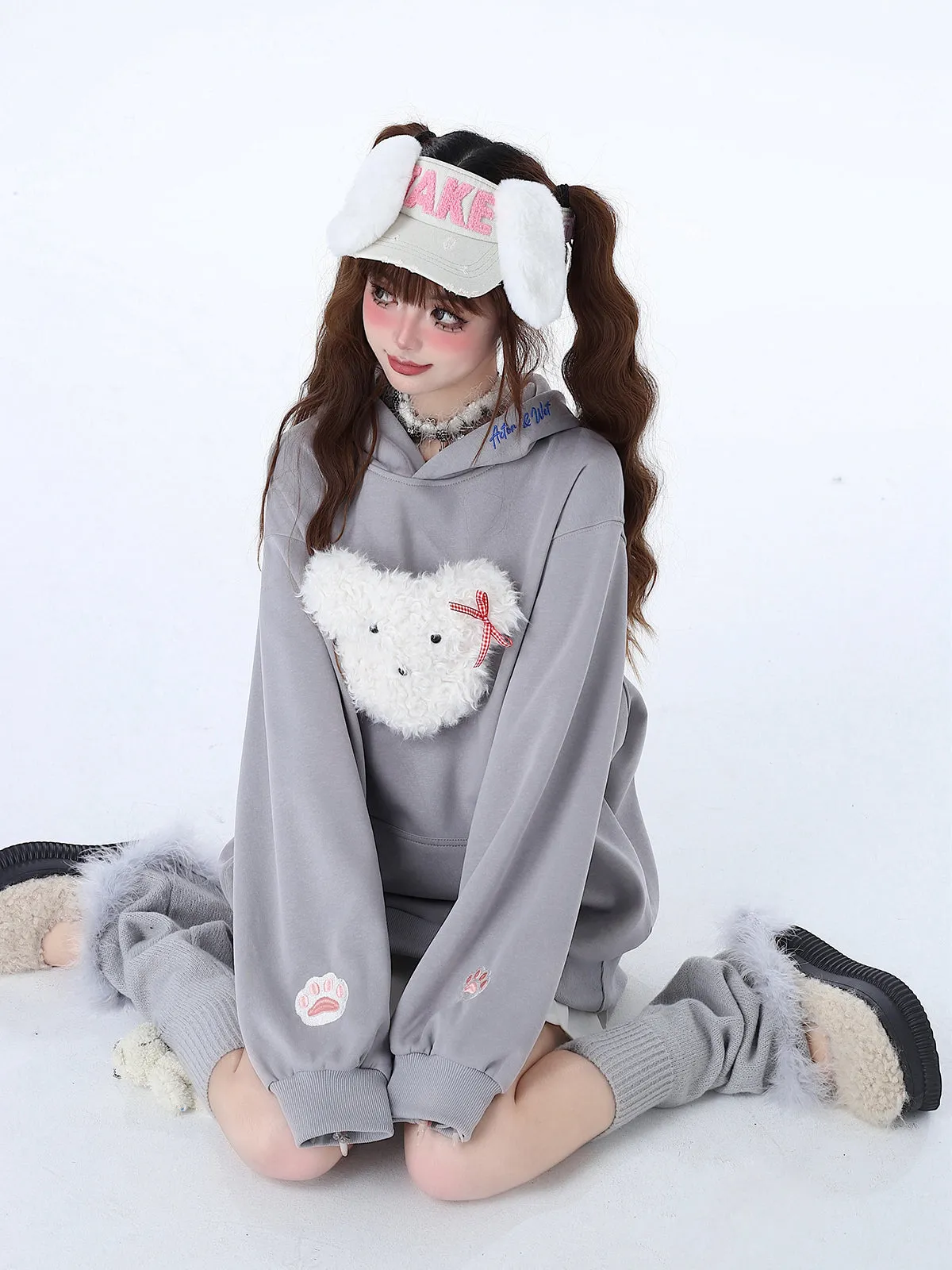 Fluffy Hooded Color Hoodie Hooded Pastel Rabbit Morabito Loose