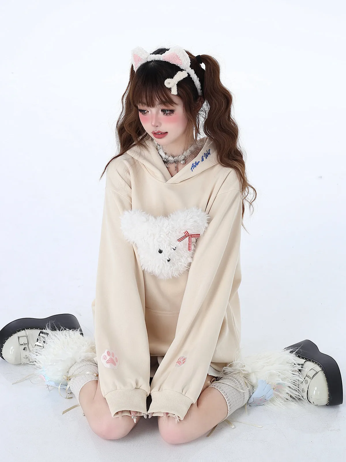 Fluffy Hooded Color Hoodie Hooded Pastel Rabbit Morabito Loose