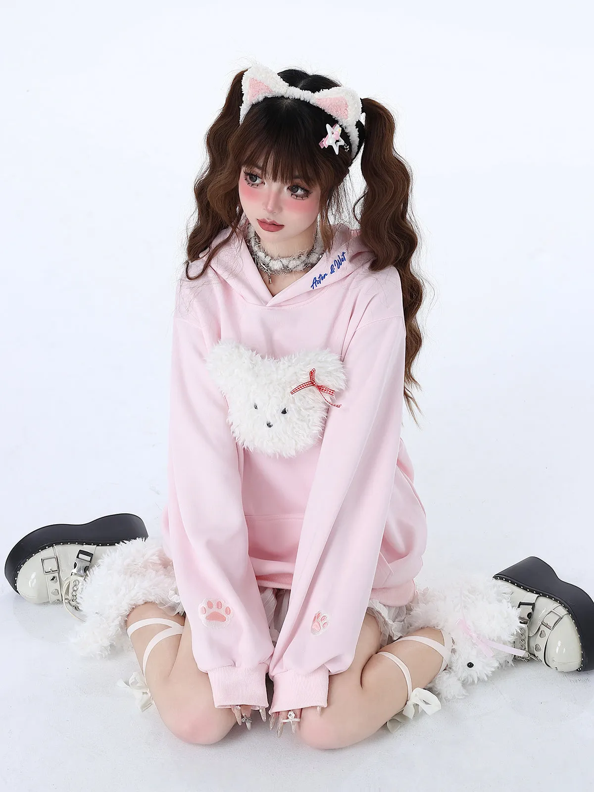 Fluffy Hooded Color Hoodie Hooded Pastel Rabbit Morabito Loose