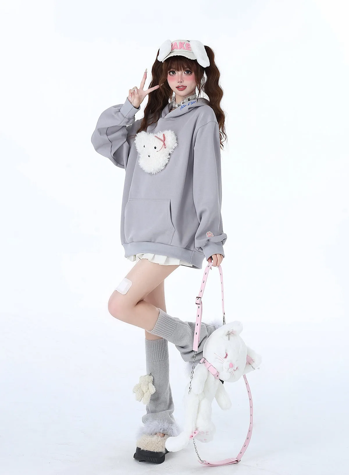 Fluffy Hooded Color Hoodie Hooded Pastel Rabbit Morabito Loose
