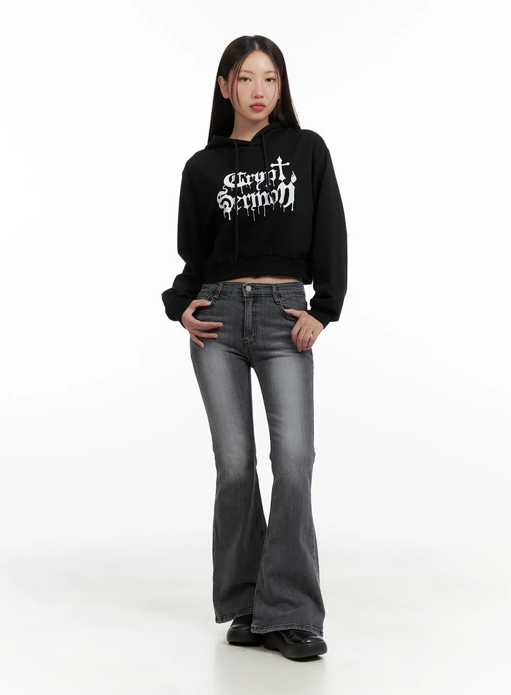 Graphic Cropped Sweat Hoodie CL431