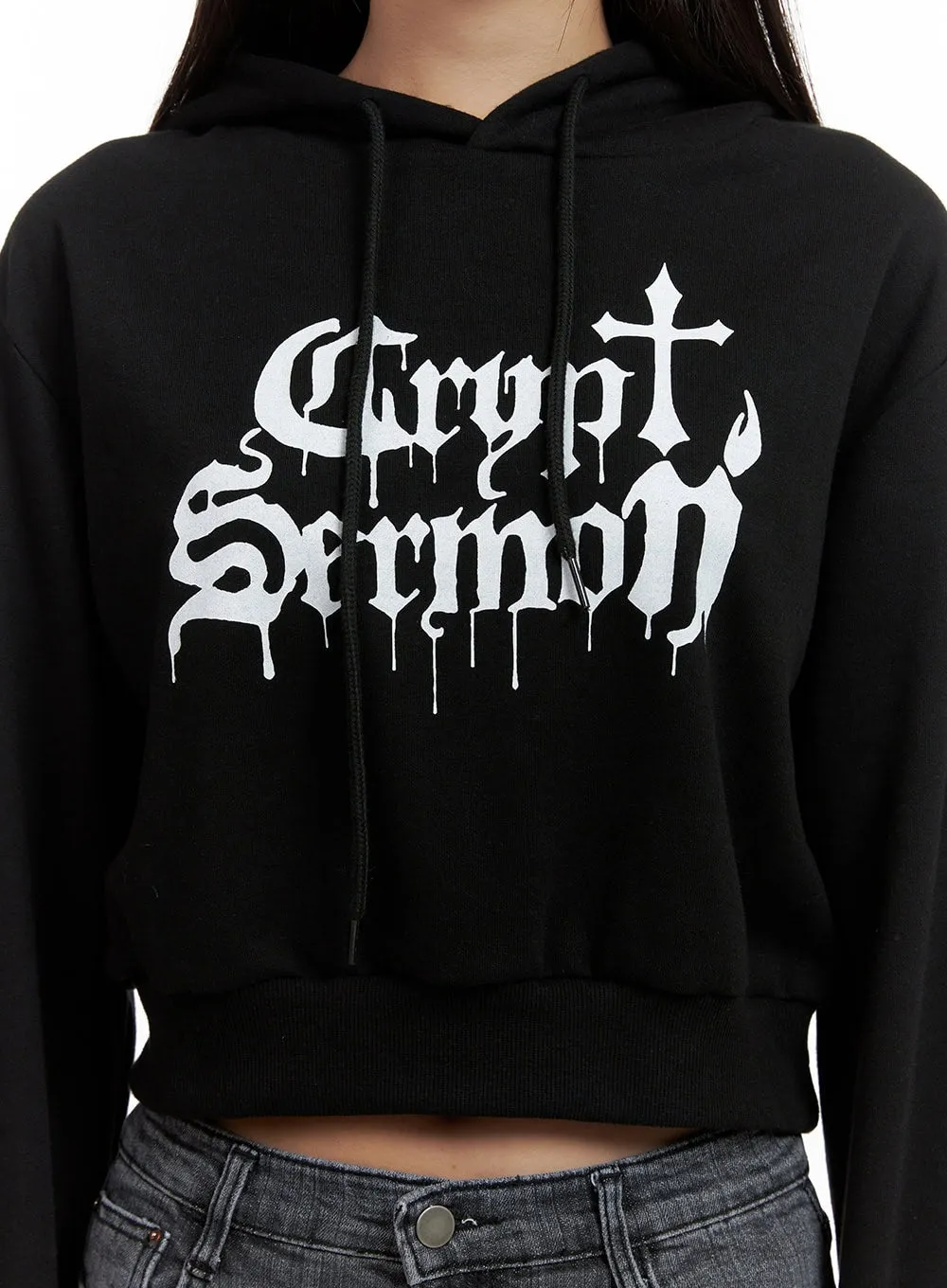 Graphic Cropped Sweat Hoodie CL431