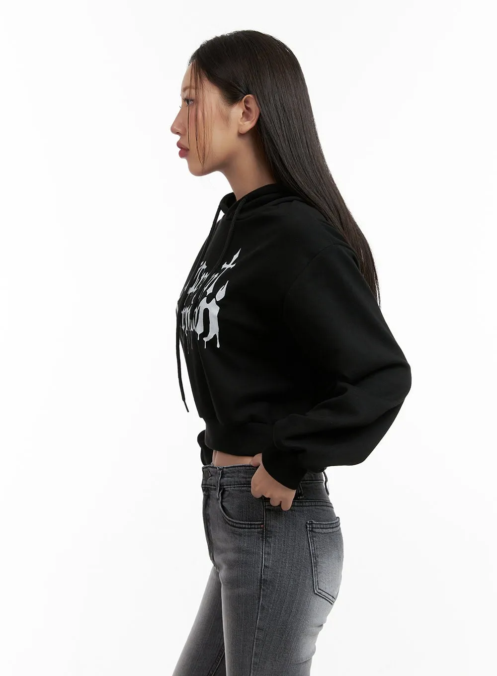 Graphic Cropped Sweat Hoodie CL431
