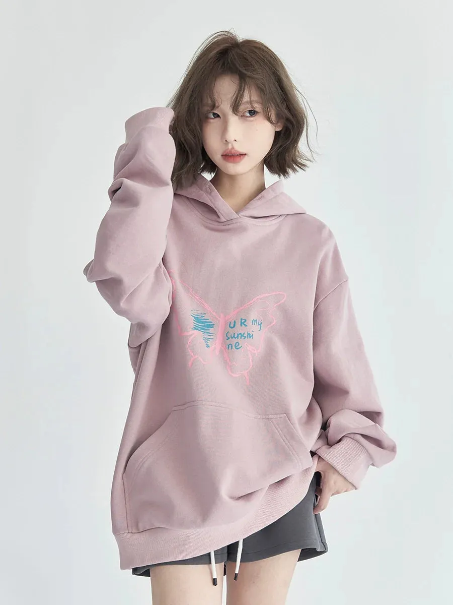 Graphic Loose Butterfly Hoodie Hooded