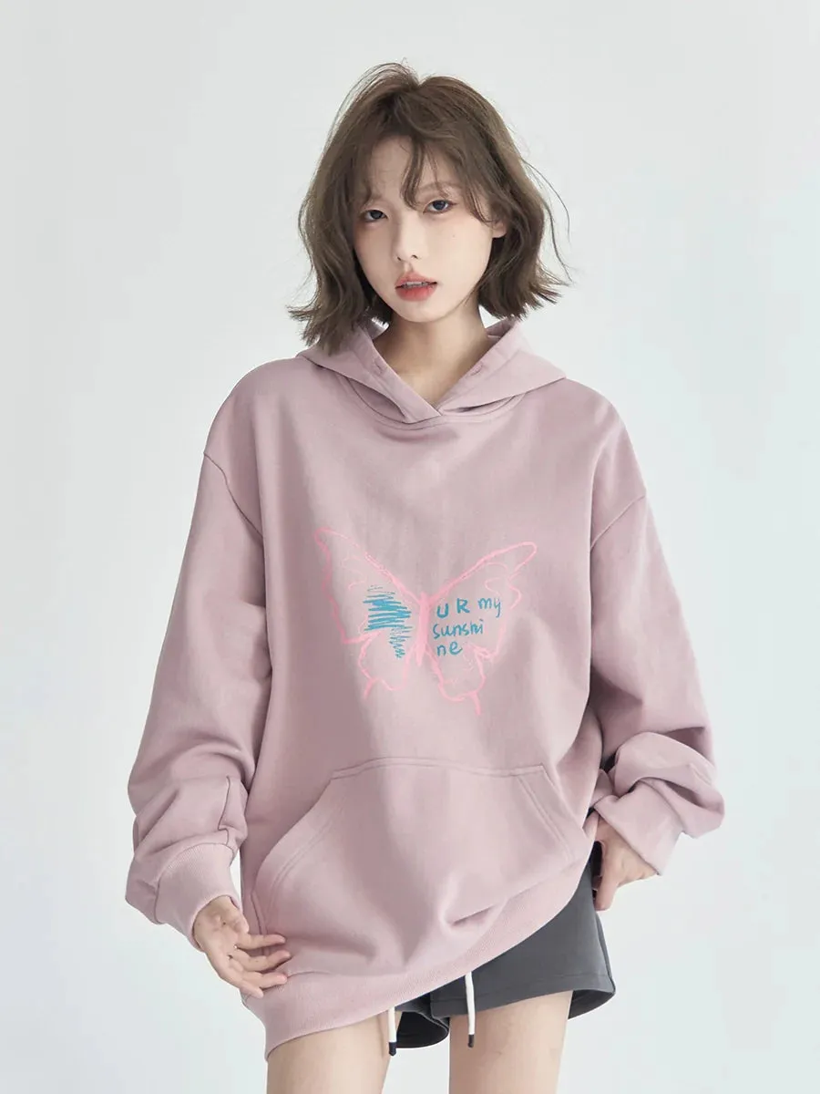 Graphic Loose Butterfly Hoodie Hooded