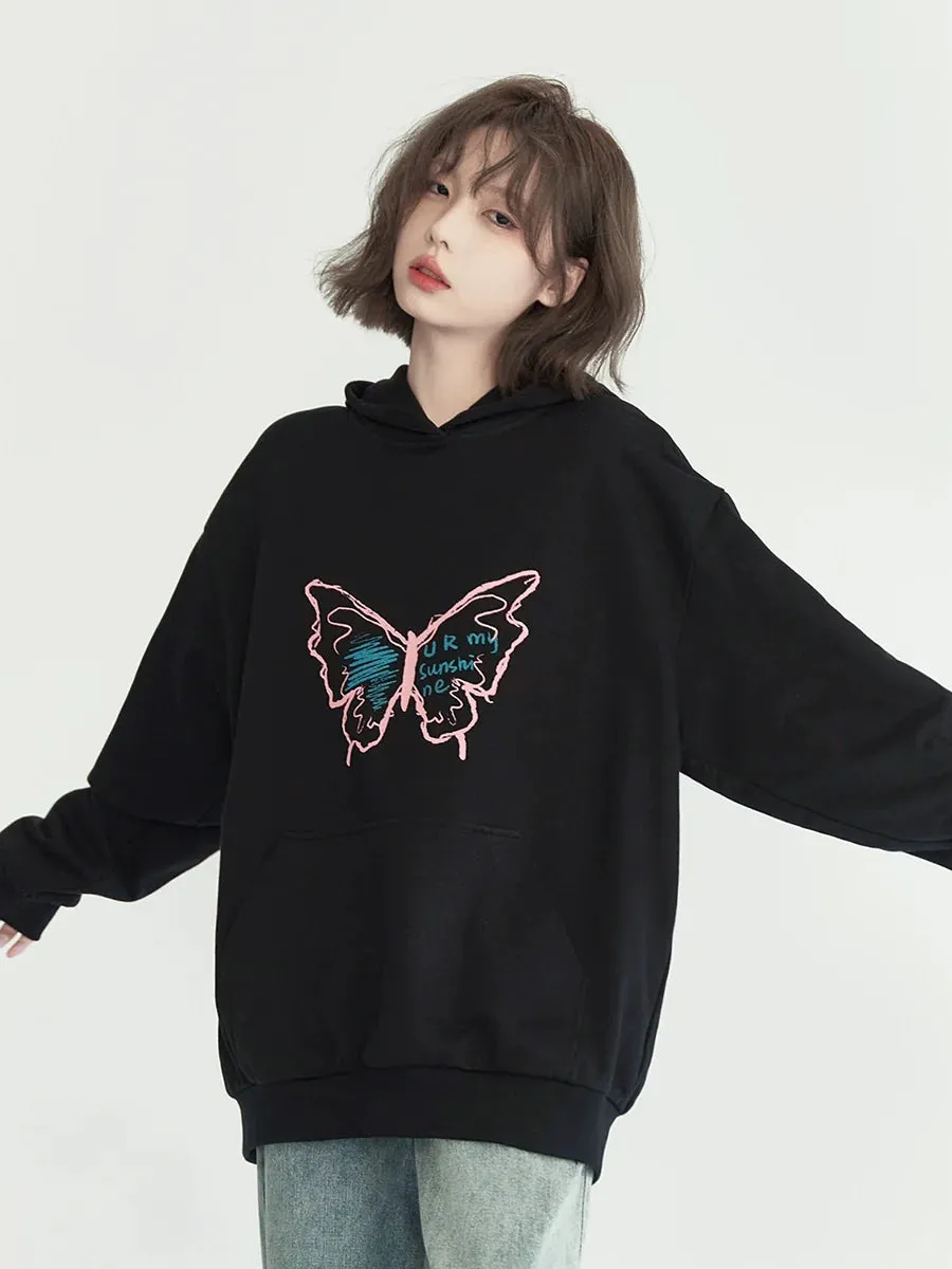 Graphic Loose Butterfly Hoodie Hooded