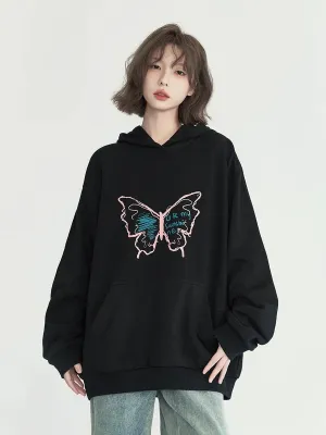 Graphic Loose Butterfly Hoodie Hooded
