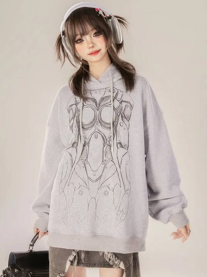 Gray Hooded Hoodie Dark Over