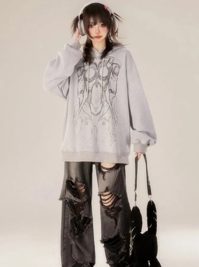 Gray Hooded Hoodie Dark Over
