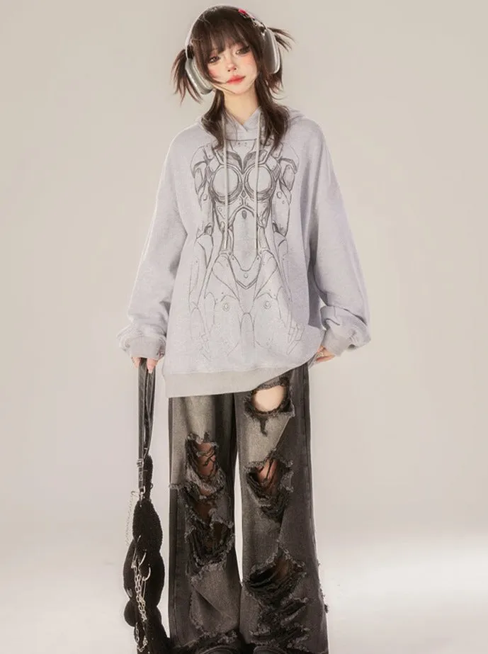 Gray Hooded Hoodie Dark Over