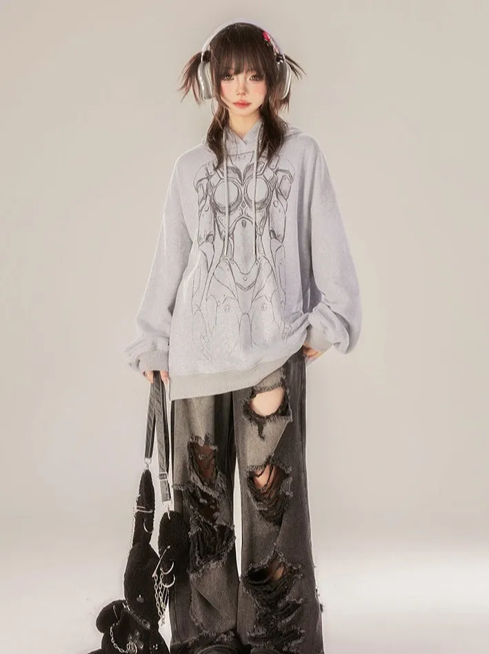 Gray Hooded Hoodie Dark Over