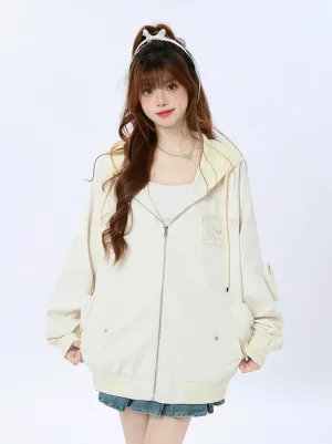 Hoodie American Casual Hooded Zip-up Faux Two-piece