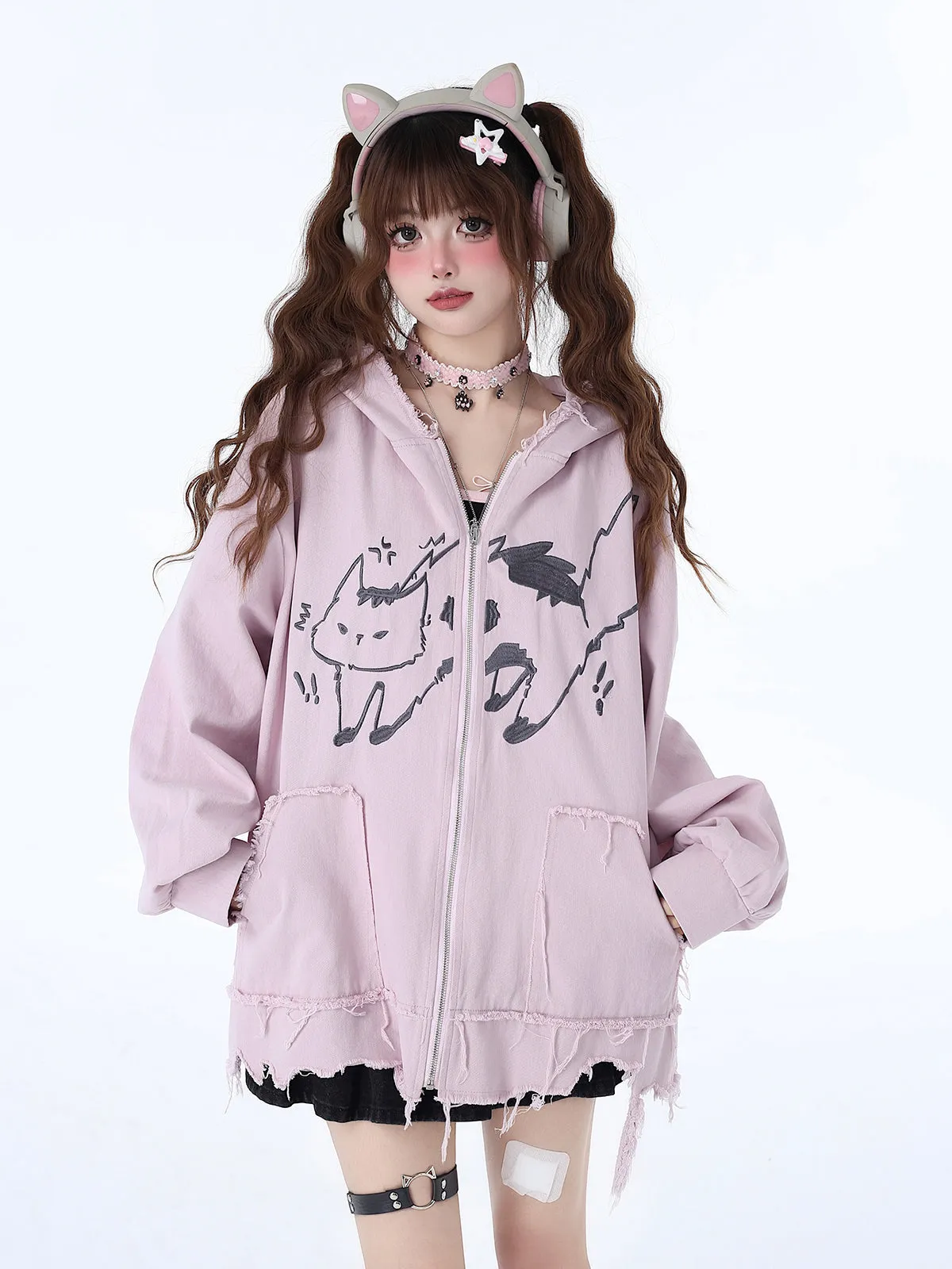 Hoodie Cat Mine Loose Over Hooded