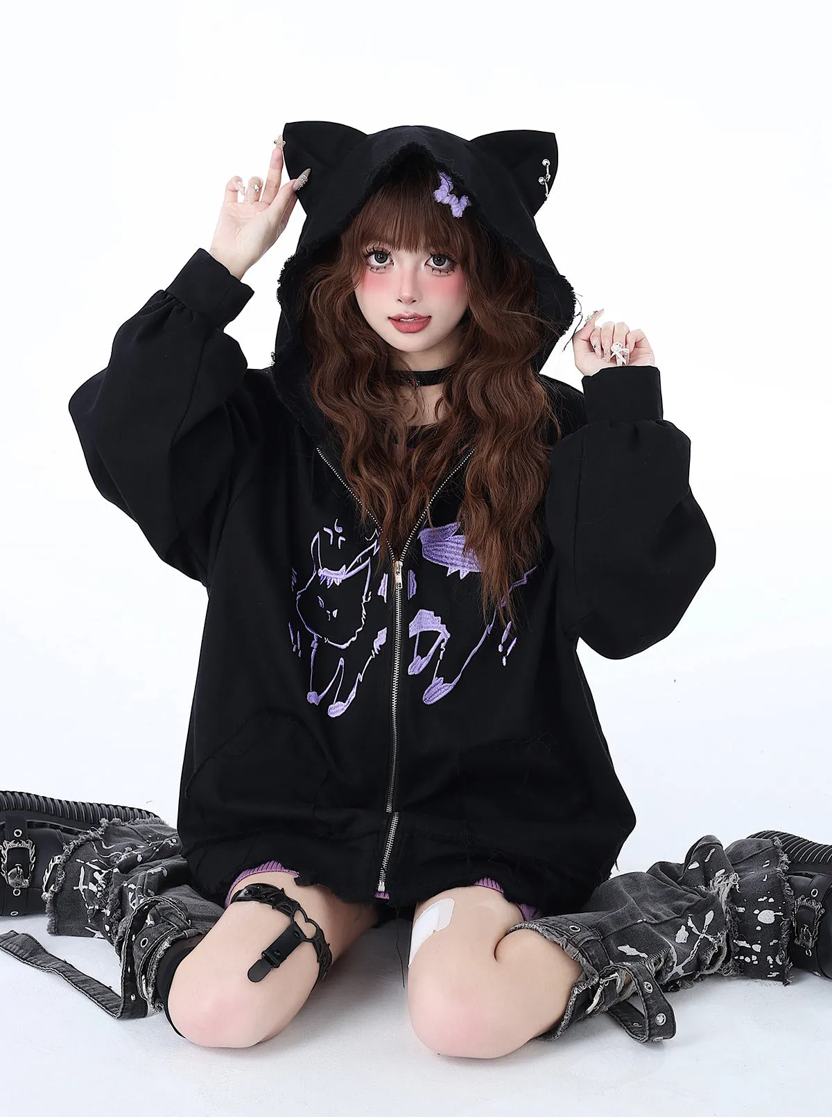 Hoodie Cat Mine Loose Over Hooded