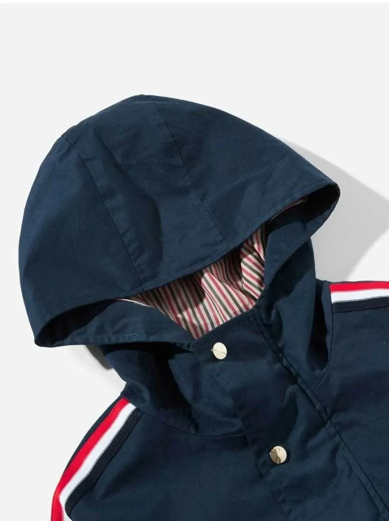 Men Button & Pocket Up Hoodie Striped Coat
