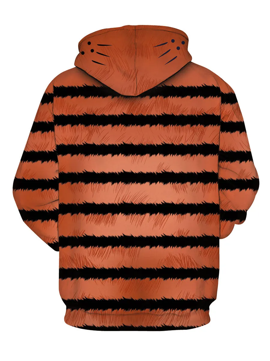 Orange Evil Cat Striped Hooded Sweatshirt