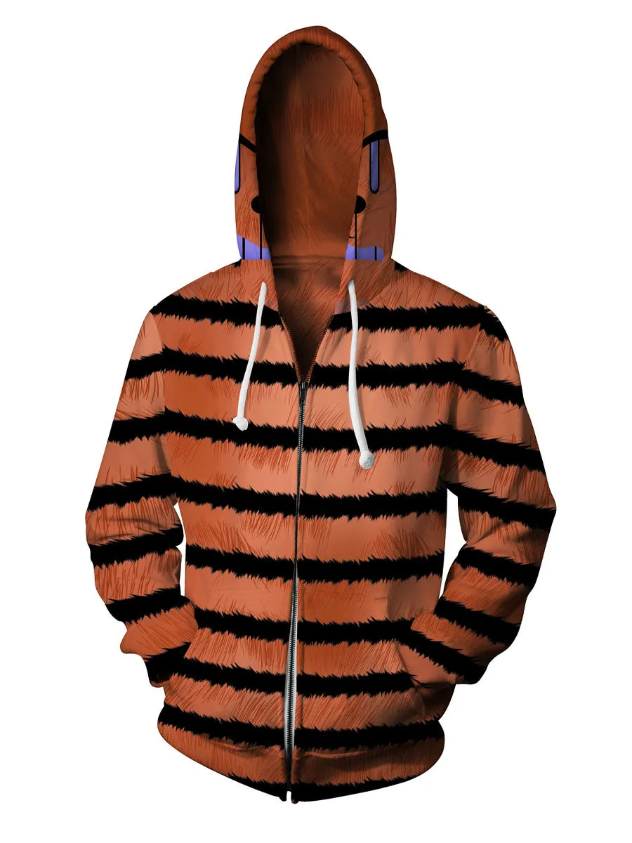 Orange Evil Cat Striped Hooded Sweatshirt
