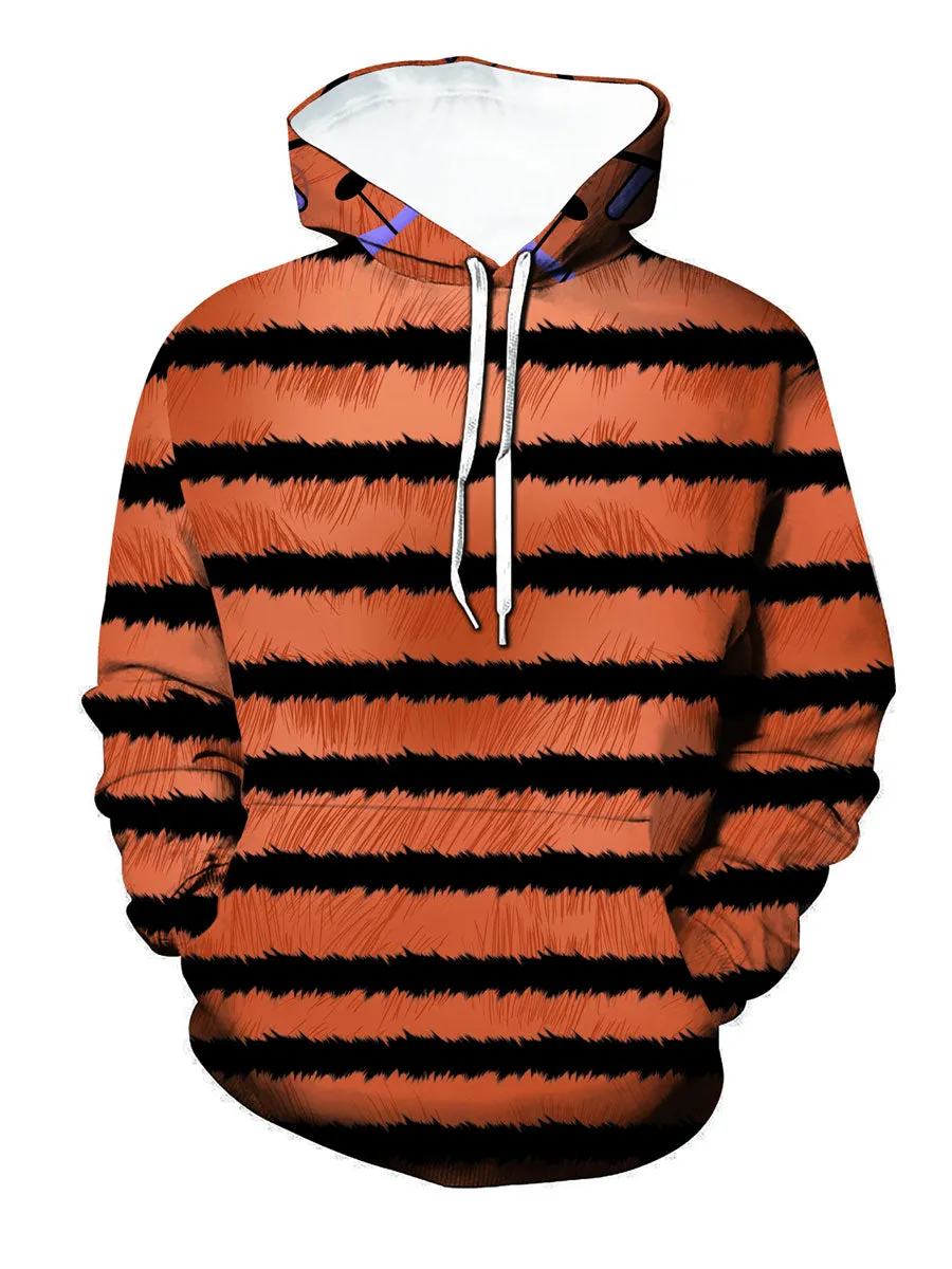 Orange Evil Cat Striped Hooded Sweatshirt