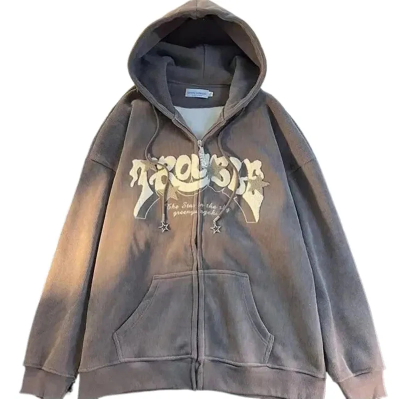 Oversized Y2K Kapuzenpullover mit buntem Retro-Stic