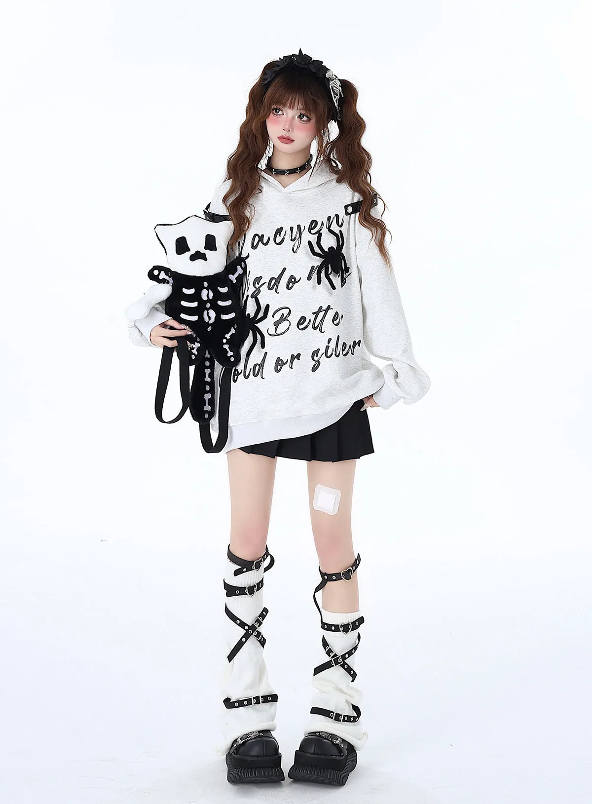 Print Hoodie Hooded Leather American Spider Buckle Street Graffiti