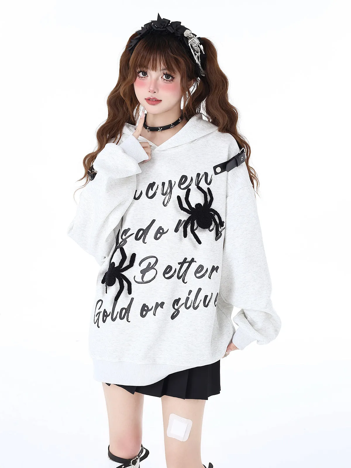 Print Hoodie Hooded Leather American Spider Buckle Street Graffiti