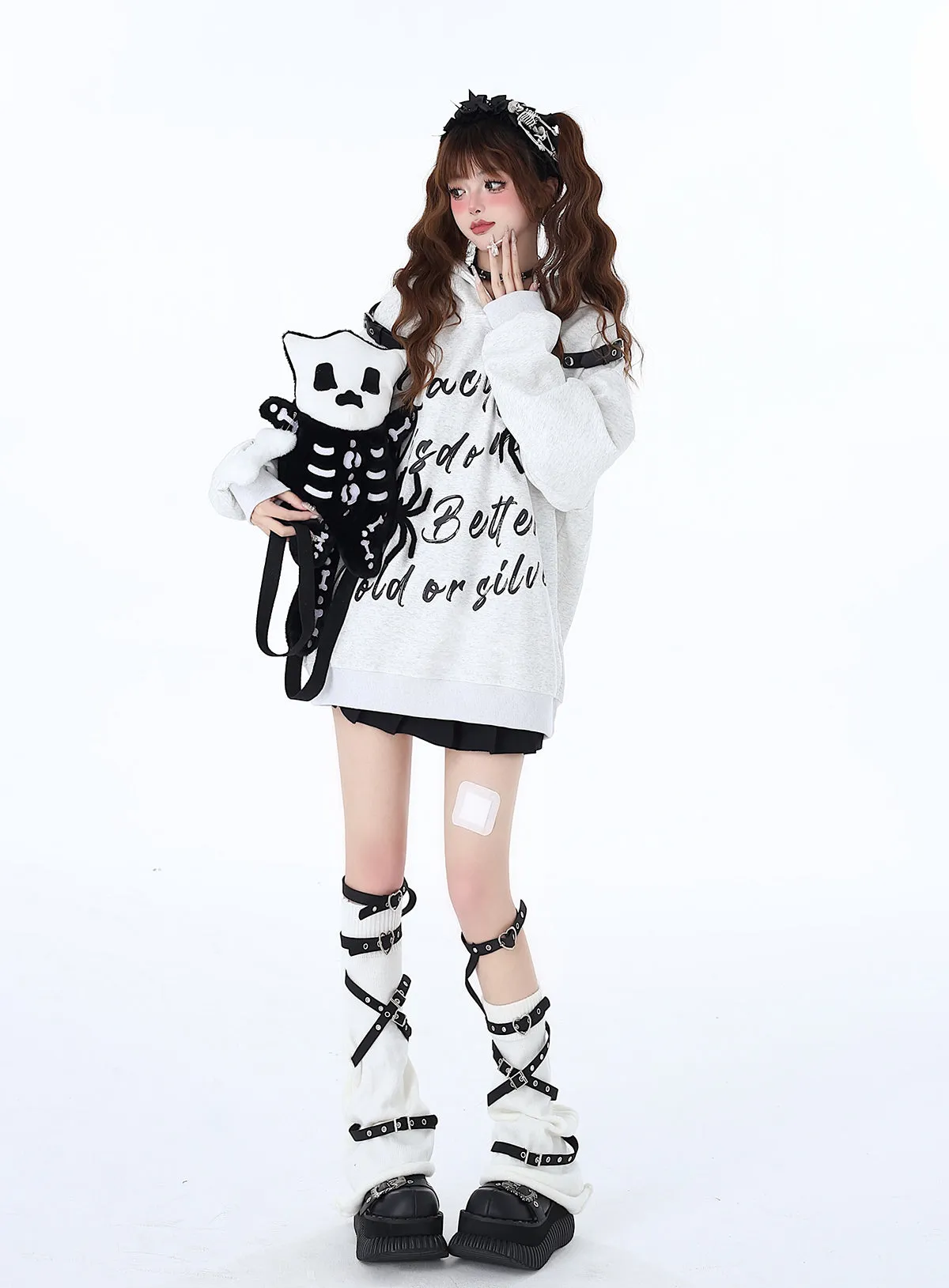 Print Hoodie Hooded Leather American Spider Buckle Street Graffiti