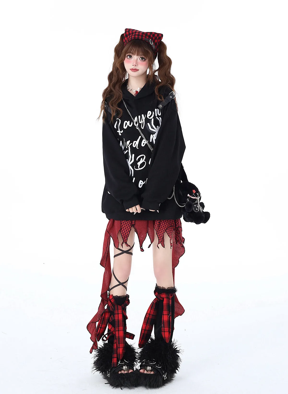 Print Hoodie Hooded Leather American Spider Buckle Street Graffiti