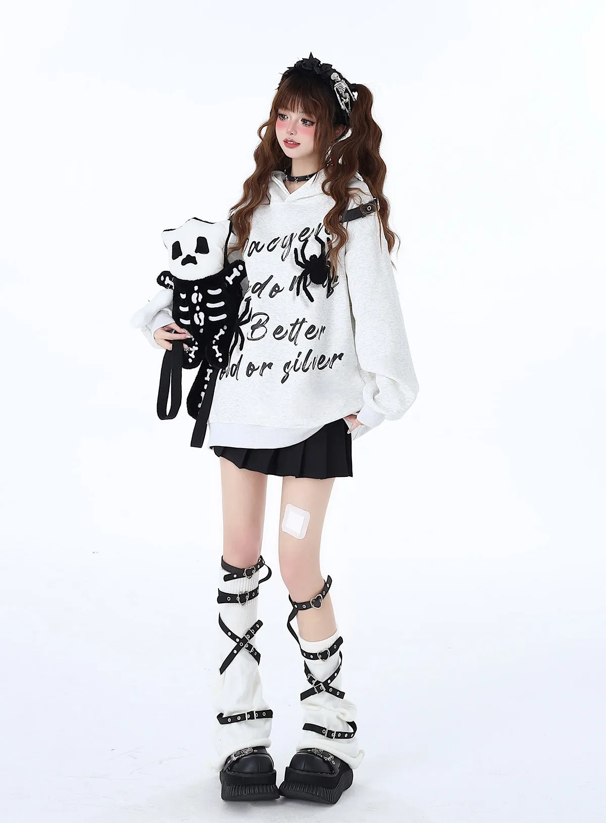 Print Hoodie Hooded Leather American Spider Buckle Street Graffiti