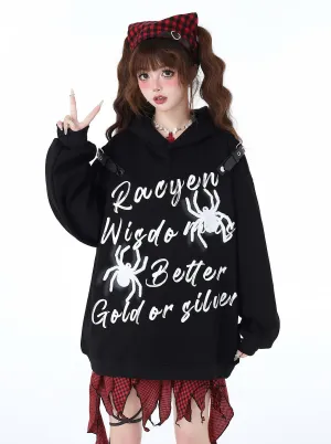 Print Hoodie Hooded Leather American Spider Buckle Street Graffiti