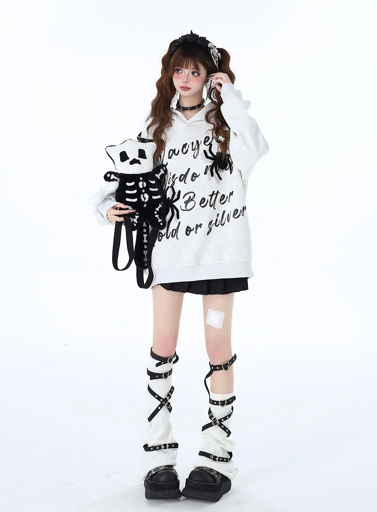 Print Hoodie Hooded Leather American Spider Buckle Street Graffiti