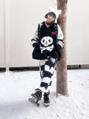 Raglan Riveted Zip-Up Skull Hoodie Sleeve